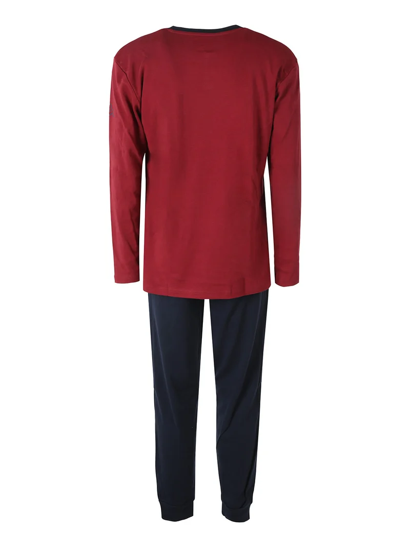 Pigiama da uomo in misto cotone interlock con logo - bordeaux