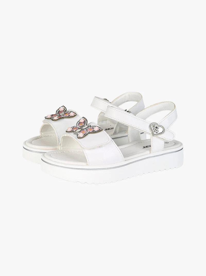 Sandali da ragazza gioiello con platform e cintruini a strappo - bianco