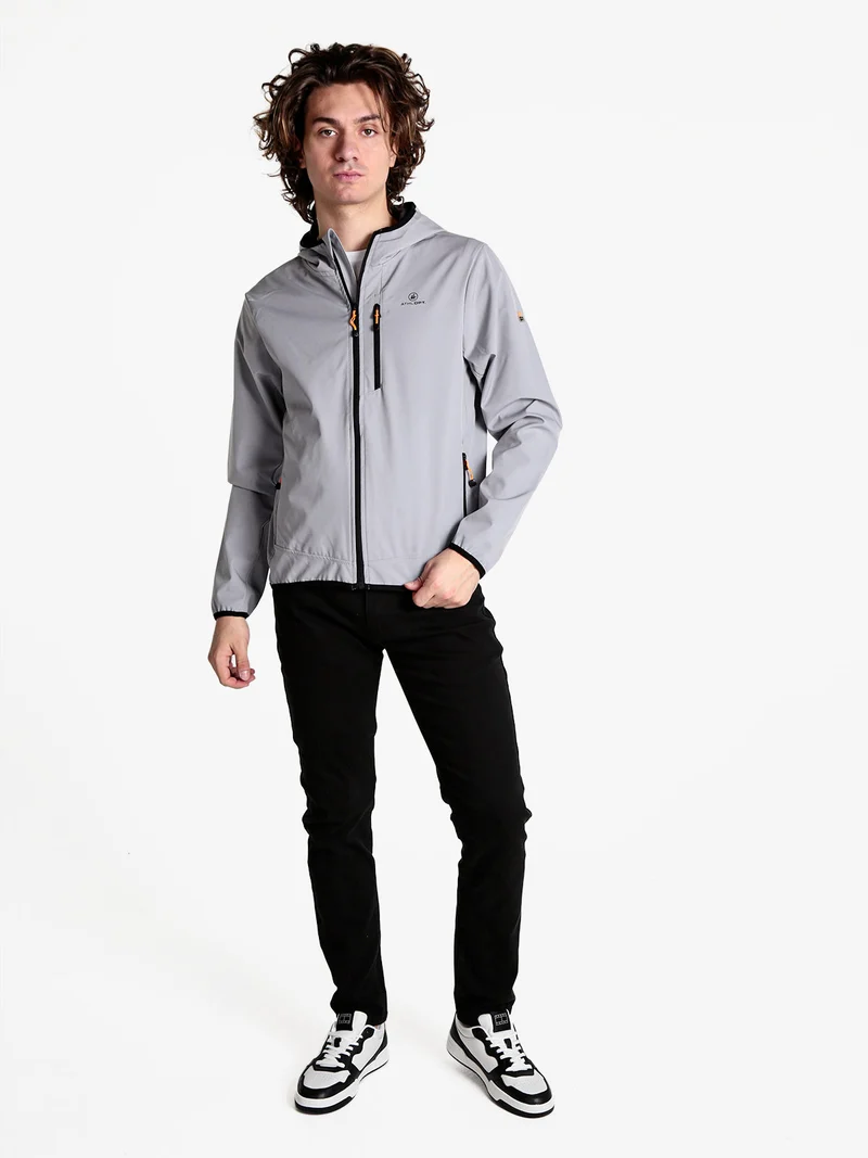 Giacca sportiva da uomo impermeabile con cappuccio e zip - grigio