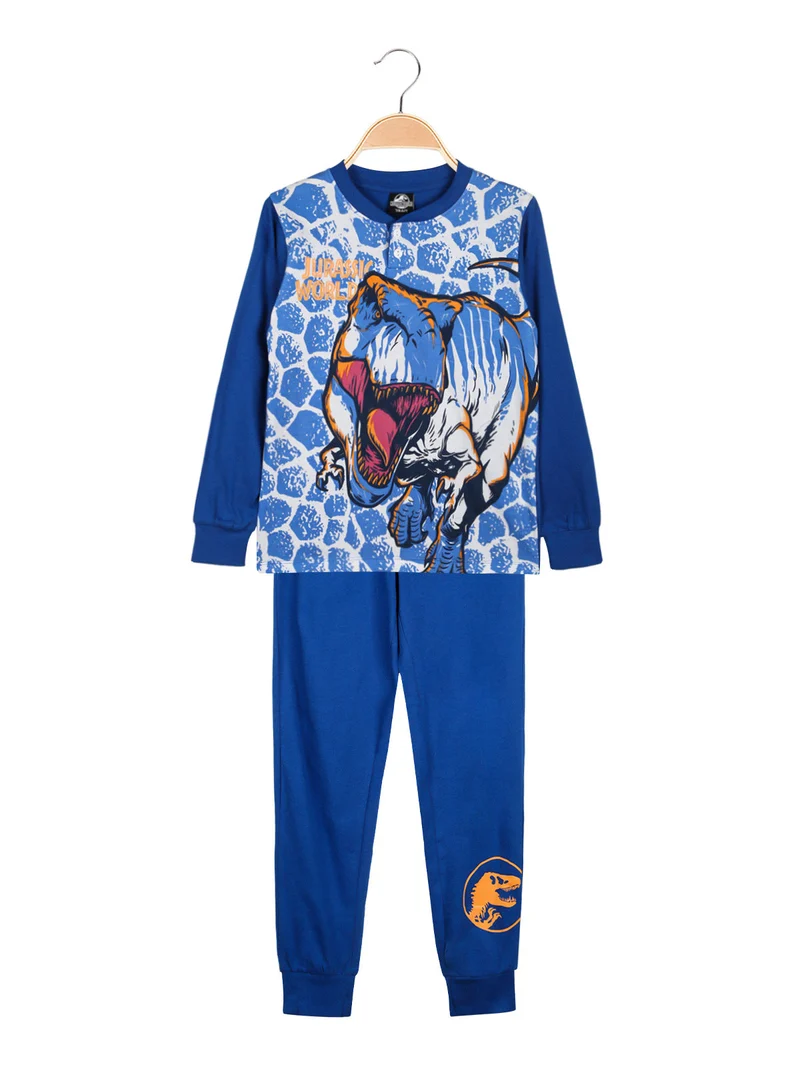 Jurassic world pigiama lungo da bambino in cotone - blu