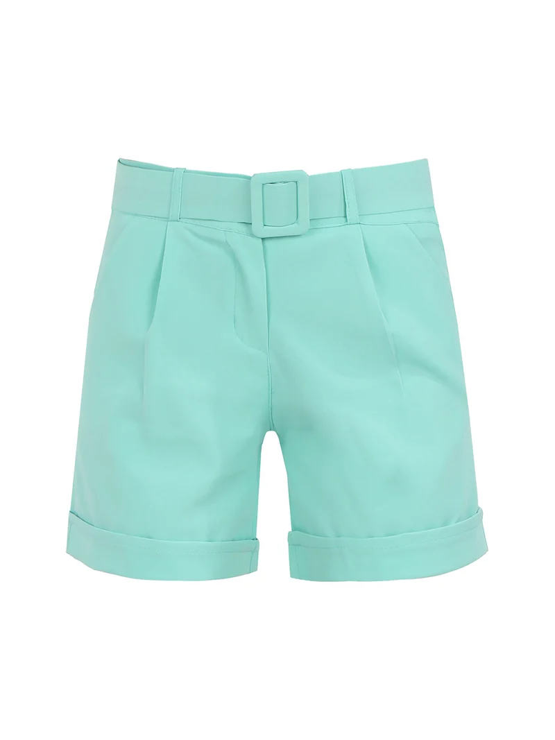 Shorts donna con cintura e risvolto - acqua marina