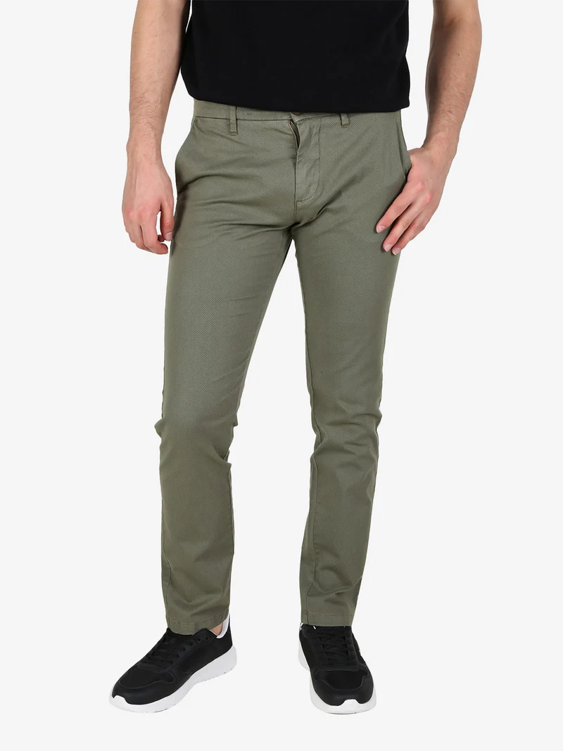 Pantaloni casual da uomo texturizzati in cotone - verde scuro