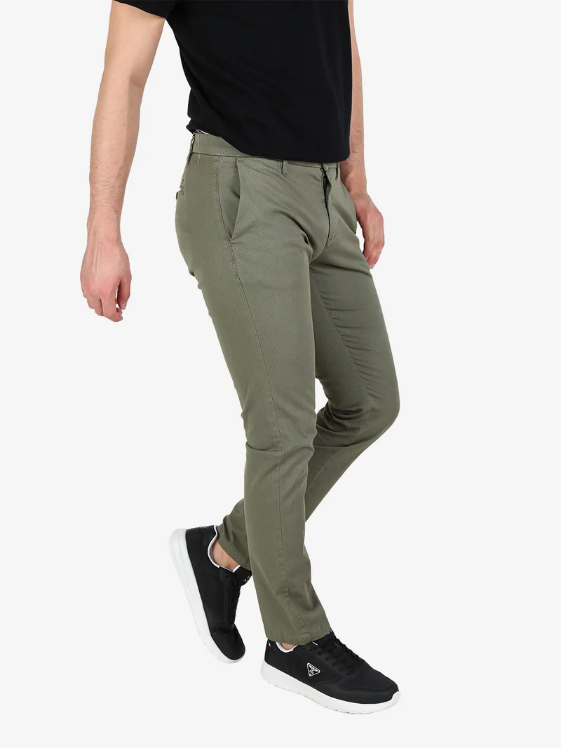 Pantaloni casual da uomo texturizzati in cotone - verde scuro