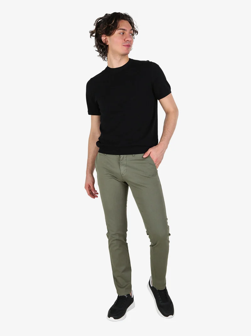 Pantaloni casual da uomo texturizzati in cotone - verde scuro