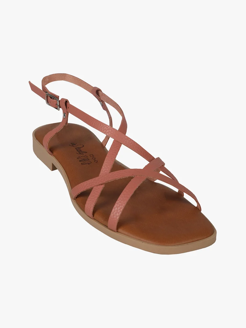 Sandali bassi in pelle da donna con fascette incrociate - rosa