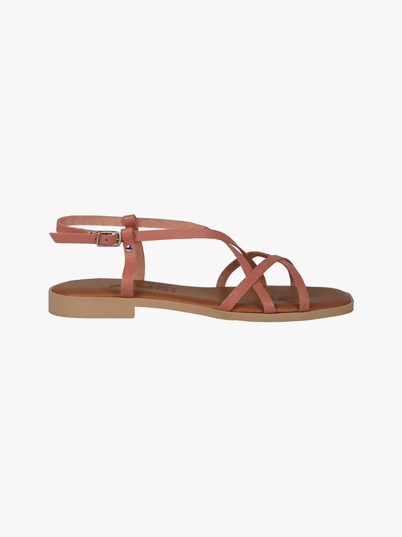 Sandali bassi in pelle da donna con fascette incrociate - rosa