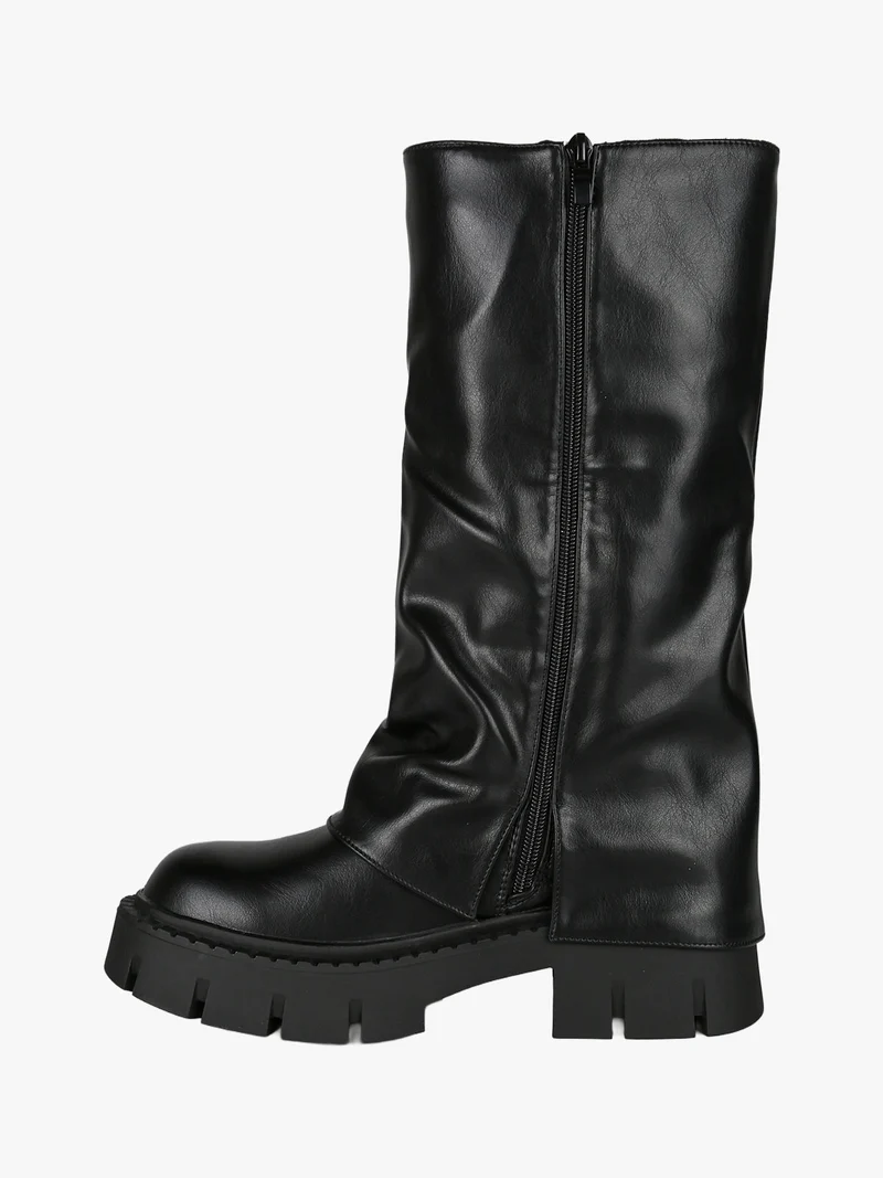 Stivaletti chunky donna a doppio strato con fibbie e zip - nero