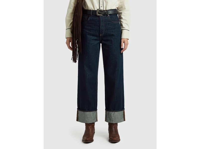 Cropped Jeans mit Umschlag, Waschung
