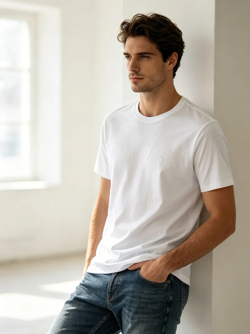 T-shirt da uomo girocollo in cotone - bianco