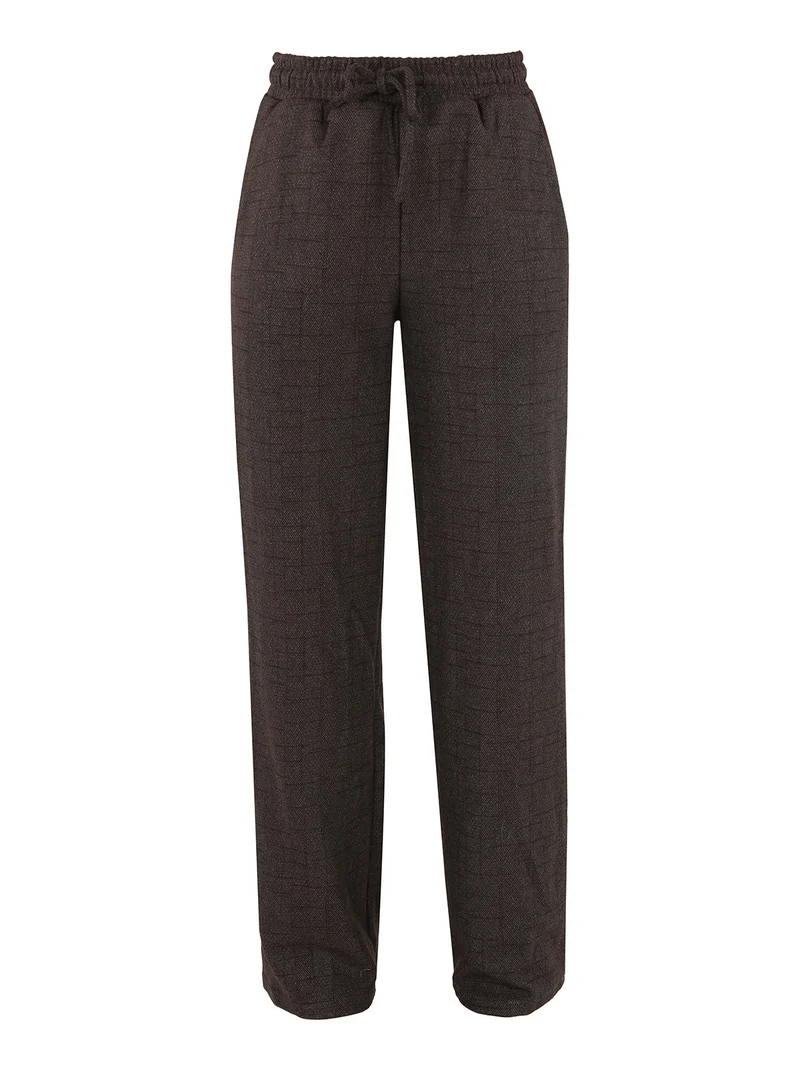 Pantaloni donna a gamba larga con interno in pile - marrone