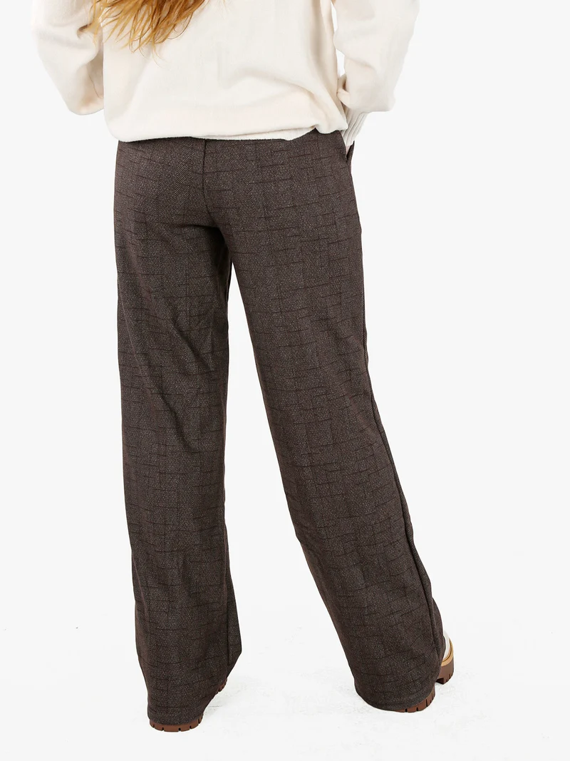 Pantaloni donna a gamba larga con interno in pile - marrone