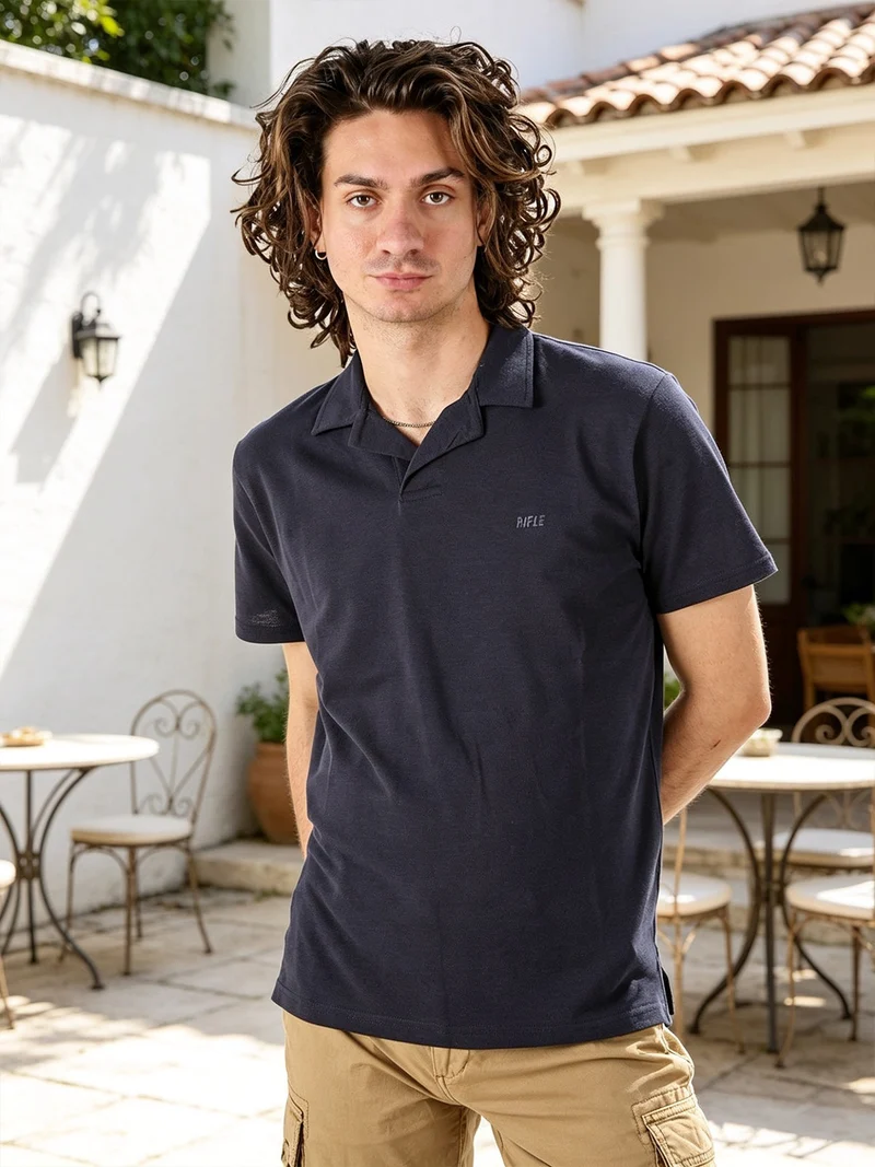 Polo in cotone da uomo a maniche corte - blu scuro
