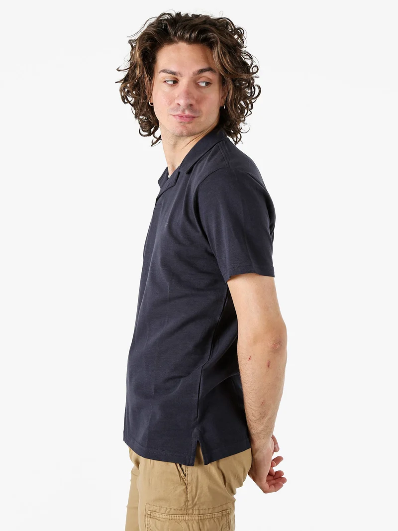 Polo in cotone da uomo a maniche corte - blu scuro