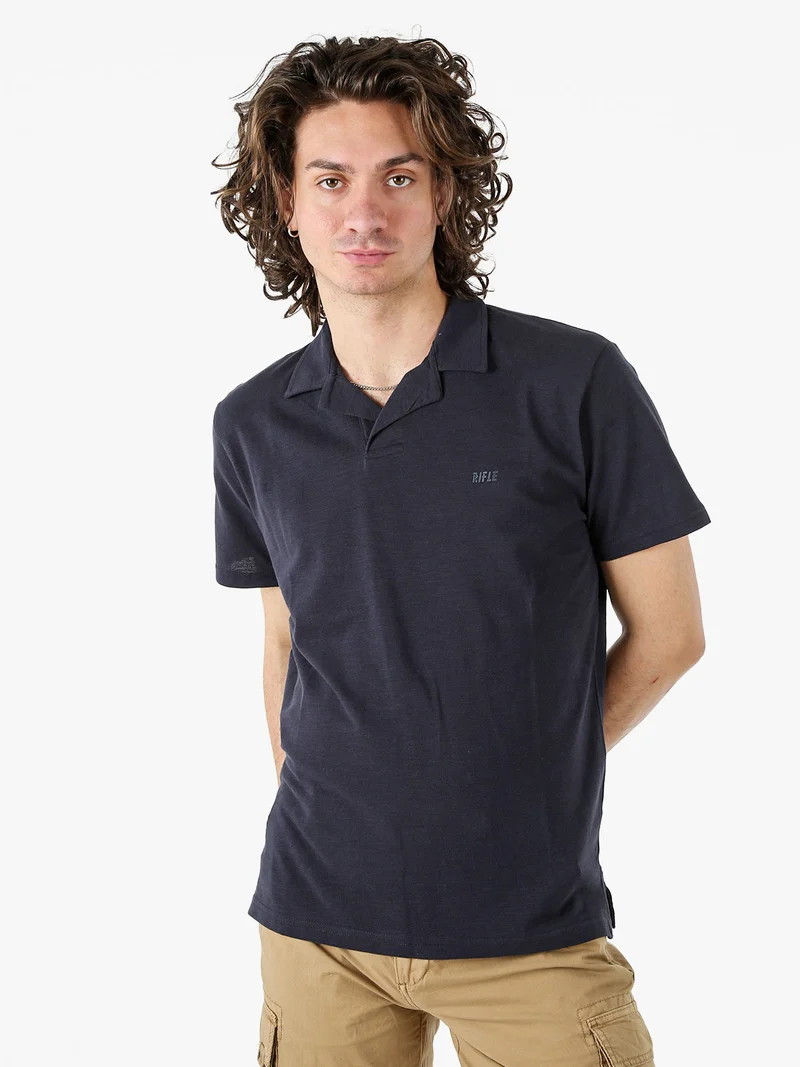 Polo in cotone da uomo a maniche corte - blu scuro