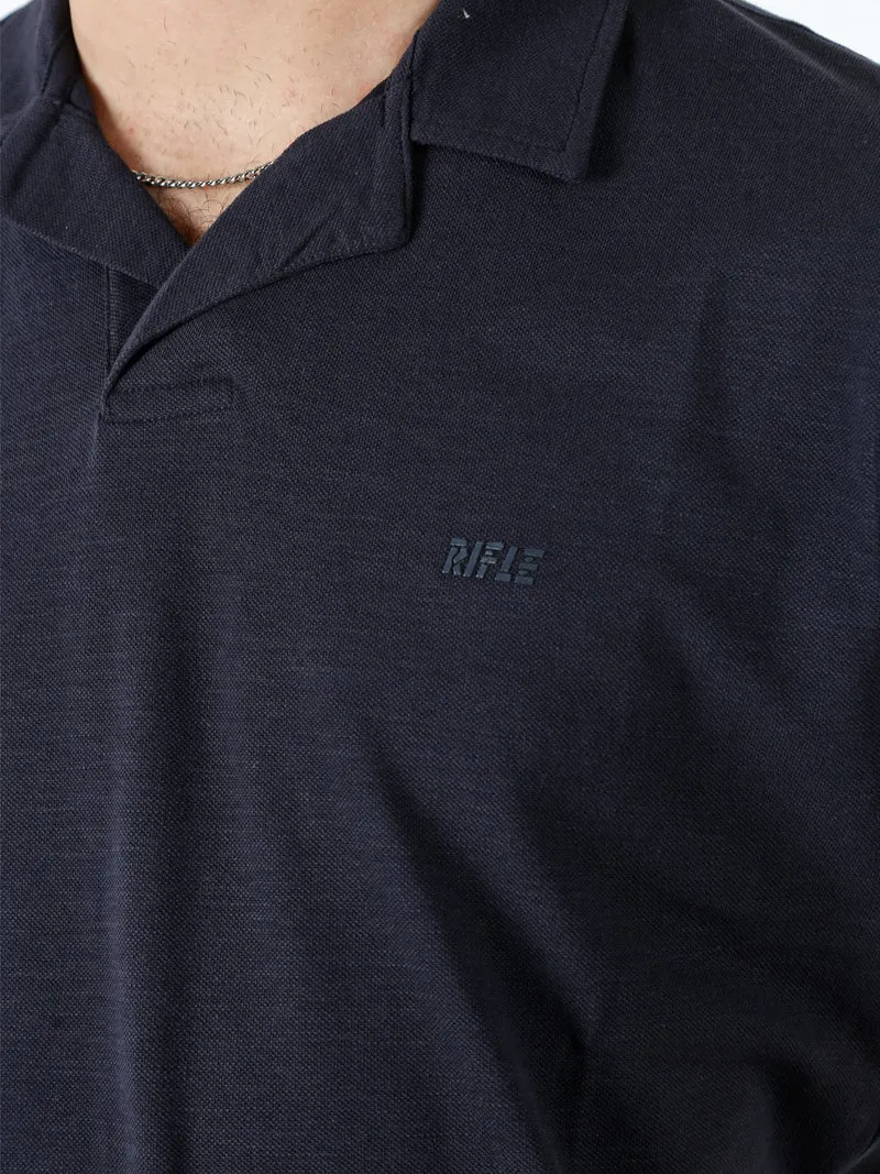 Polo in cotone da uomo a maniche corte - blu scuro