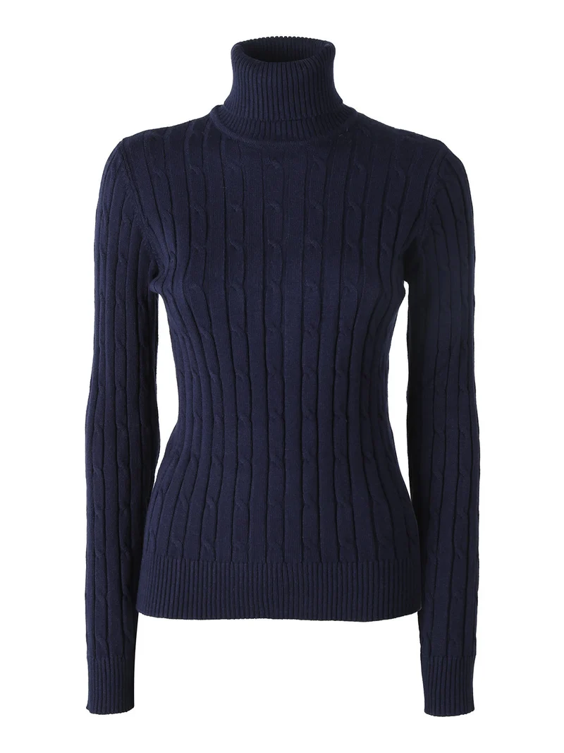 Maglione dolcevita donna a trecce - blu scuro