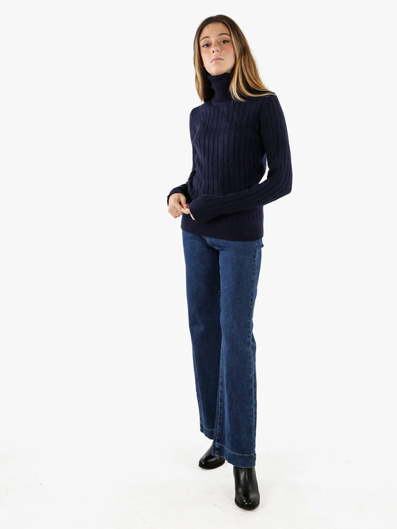 Maglione dolcevita donna a trecce - blu scuro