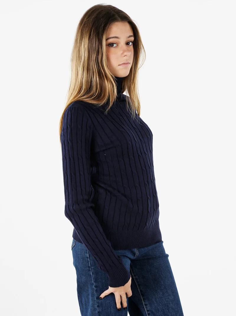 Maglione dolcevita donna a trecce - blu scuro