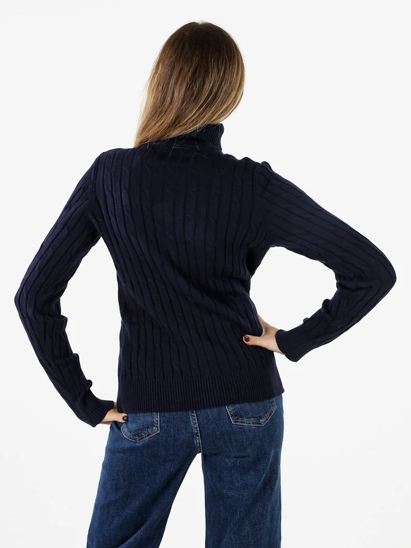 Maglione dolcevita donna a trecce - blu scuro