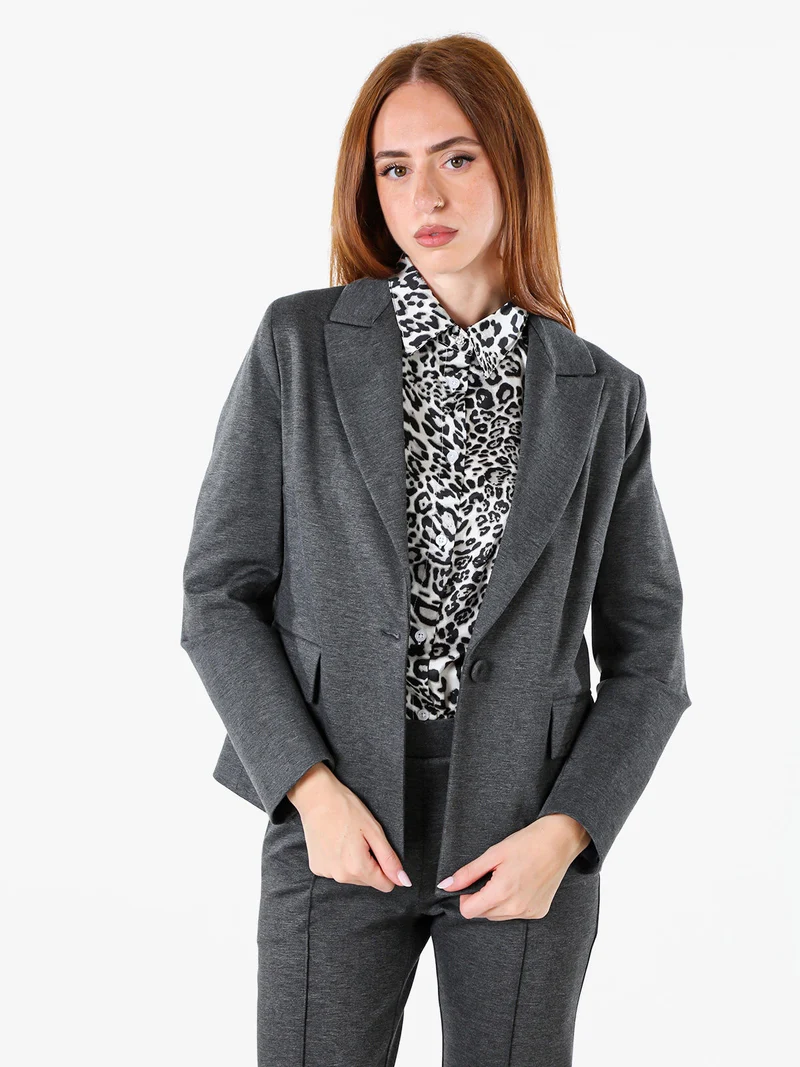 Completo elegante da donna con blazer e pantaloni con finale a zampa - grigio