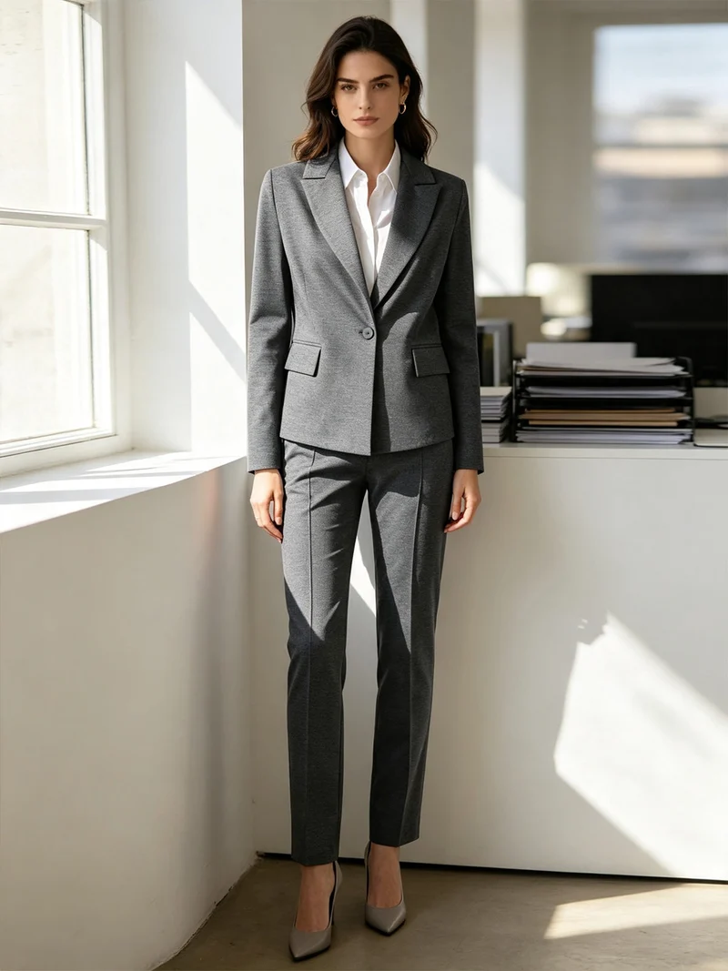 Completo elegante da donna con blazer e pantaloni con finale a zampa - grigio