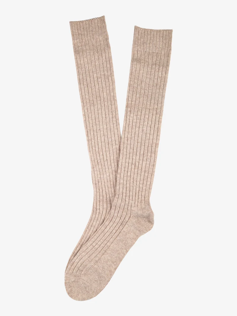 Calze lunghe da uomo in misto lana e cashmere a coste - beige