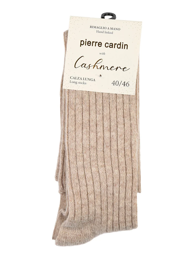 Calze lunghe da uomo in misto lana e cashmere a coste - beige