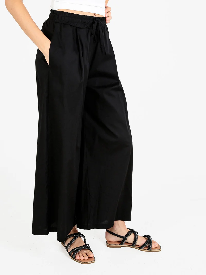 Pantaloni donna a gamba larga in cotone - nero