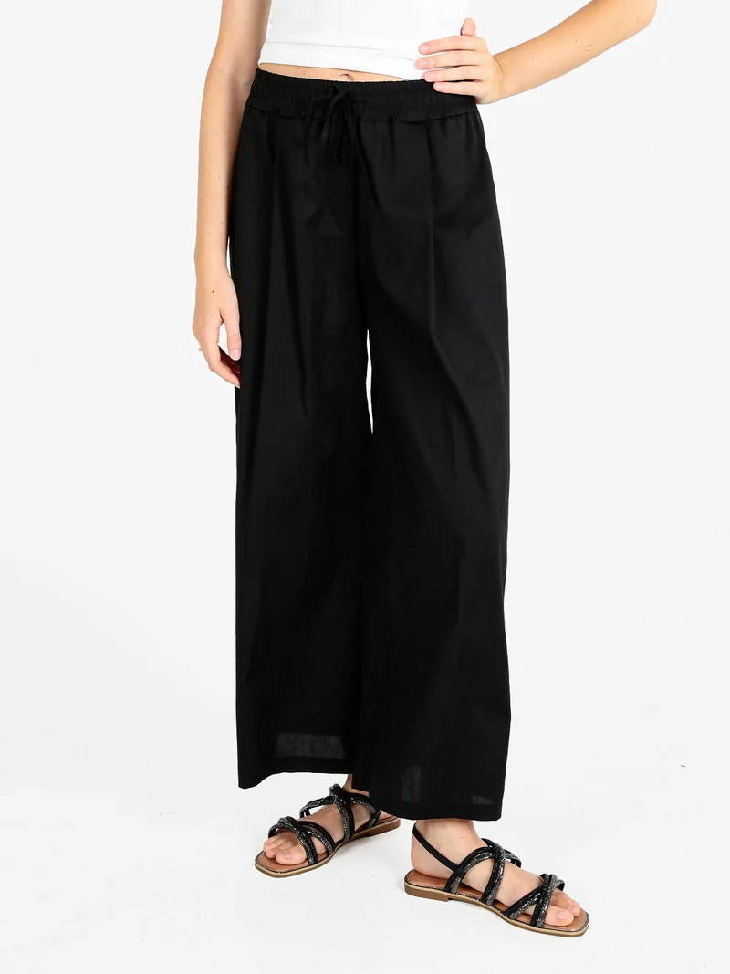 Pantaloni donna a gamba larga in cotone - nero