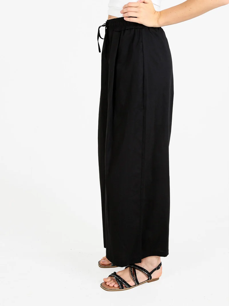 Pantaloni donna a gamba larga in cotone - nero