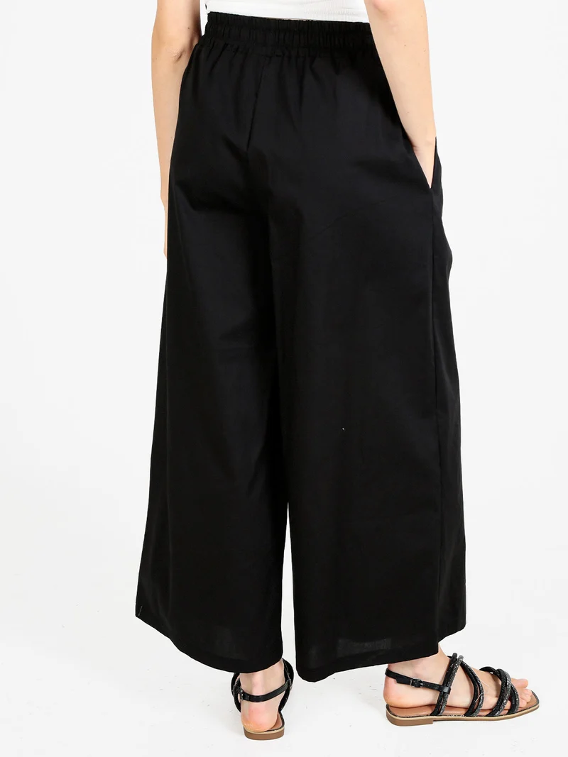 Pantaloni donna a gamba larga in cotone - nero