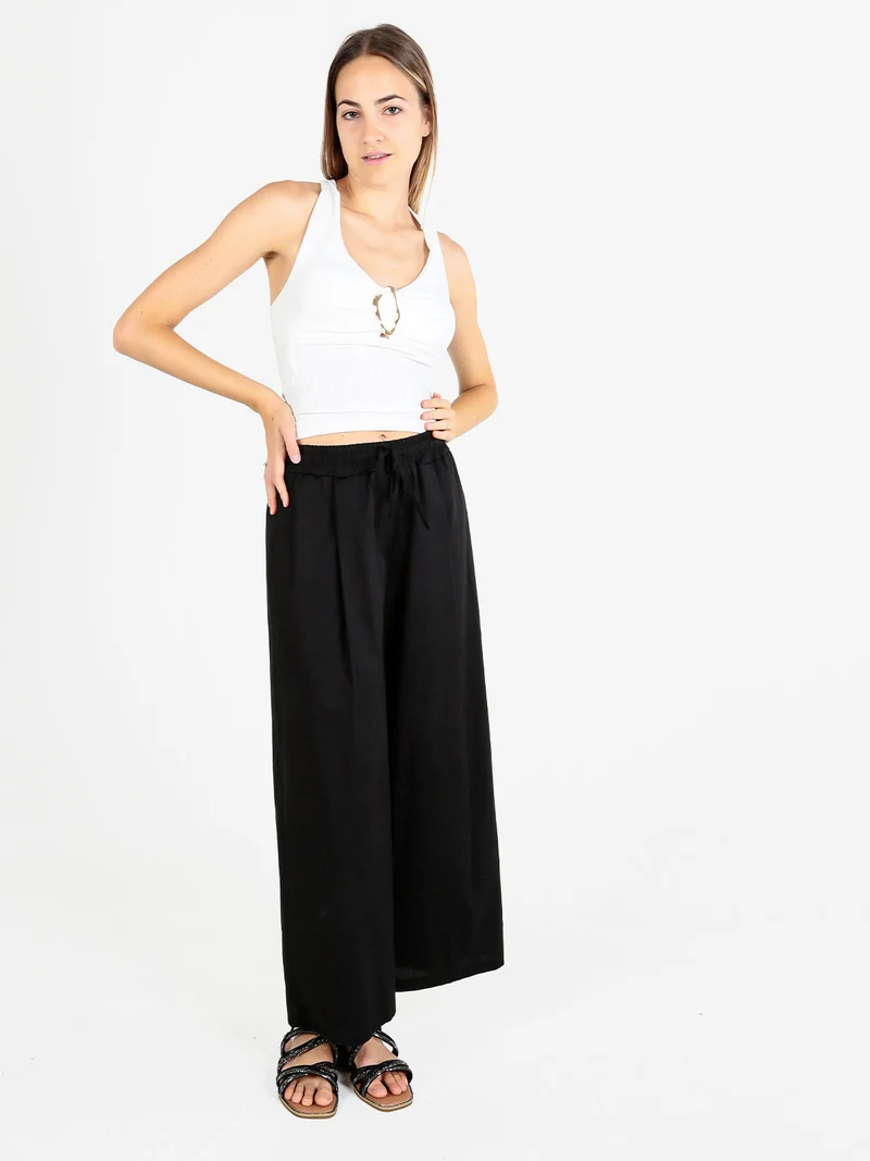 Pantaloni donna a gamba larga in cotone - nero