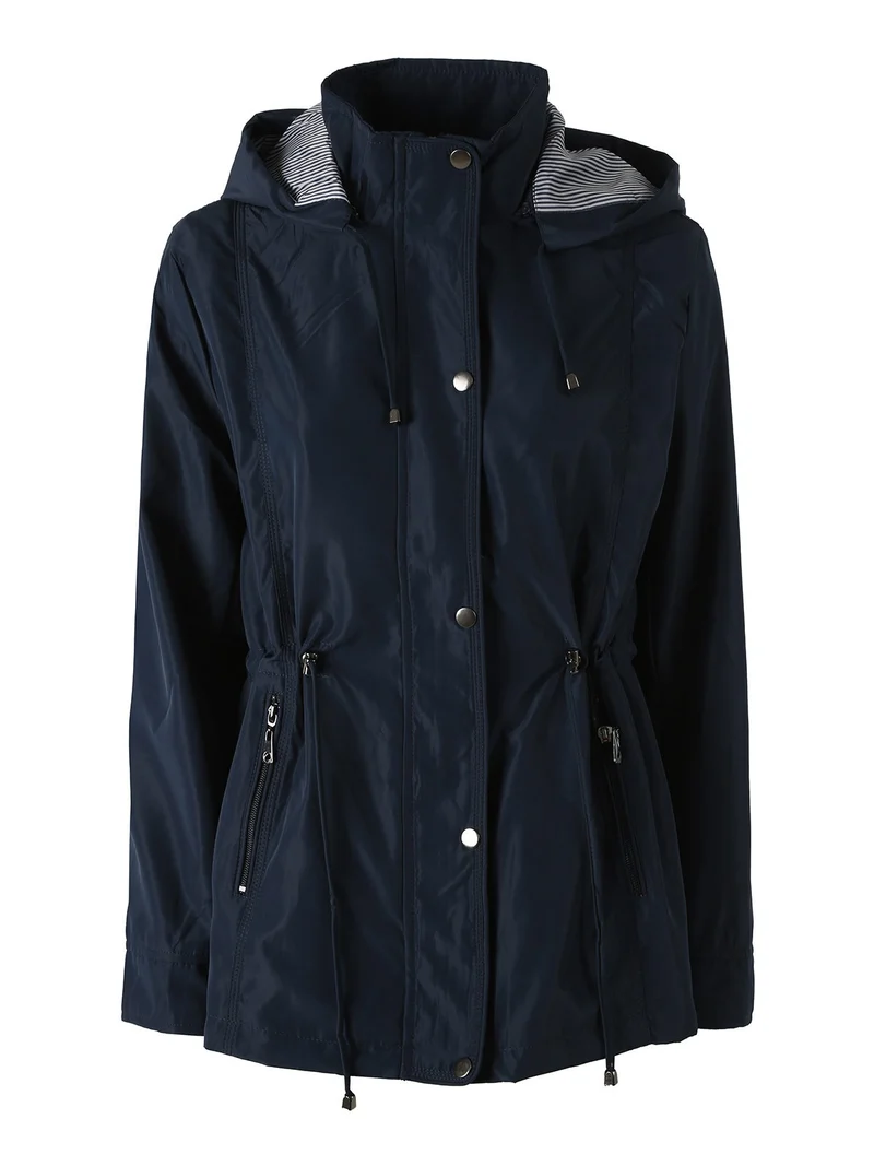 Giacca a vento da donna con cappuccio - blu scuro