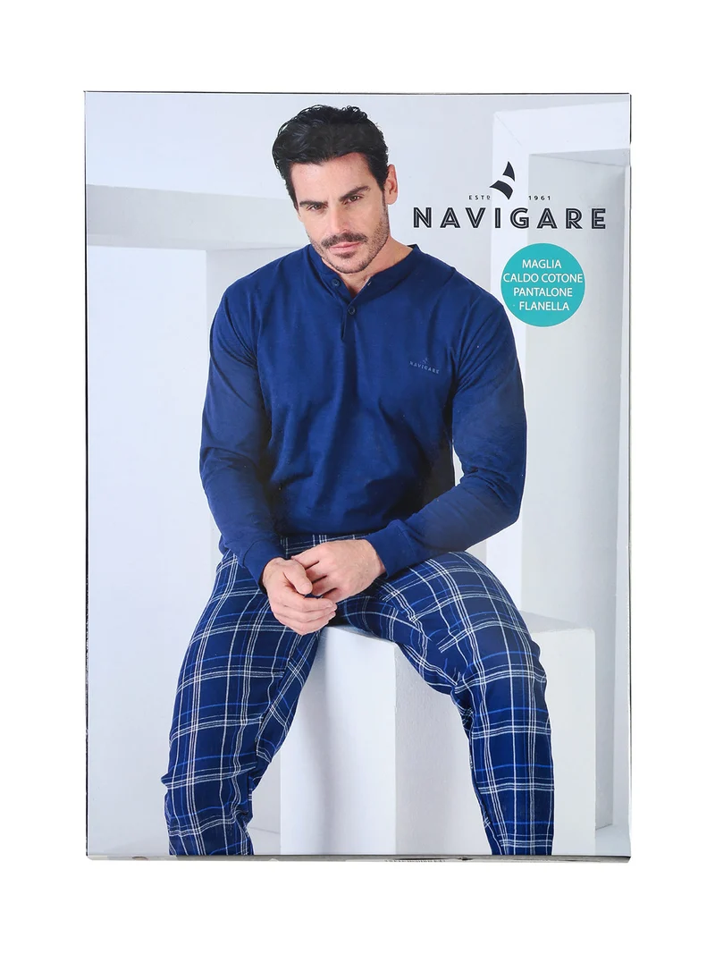 Pigiama da uomo in cotone interlock con pantaloni a quadri - militare