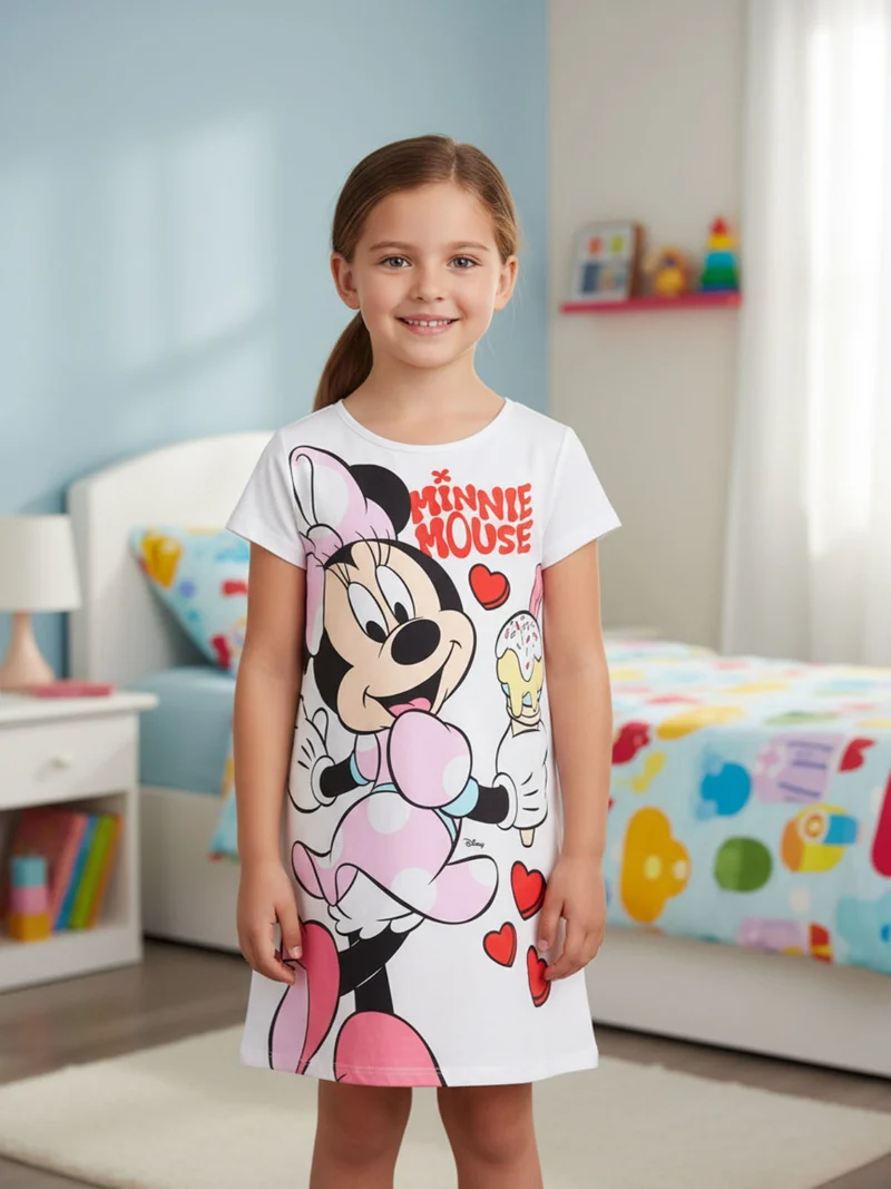 Minnie Mouse maxi t-shirt da bambina in cotone con stampa personaggio - rosa