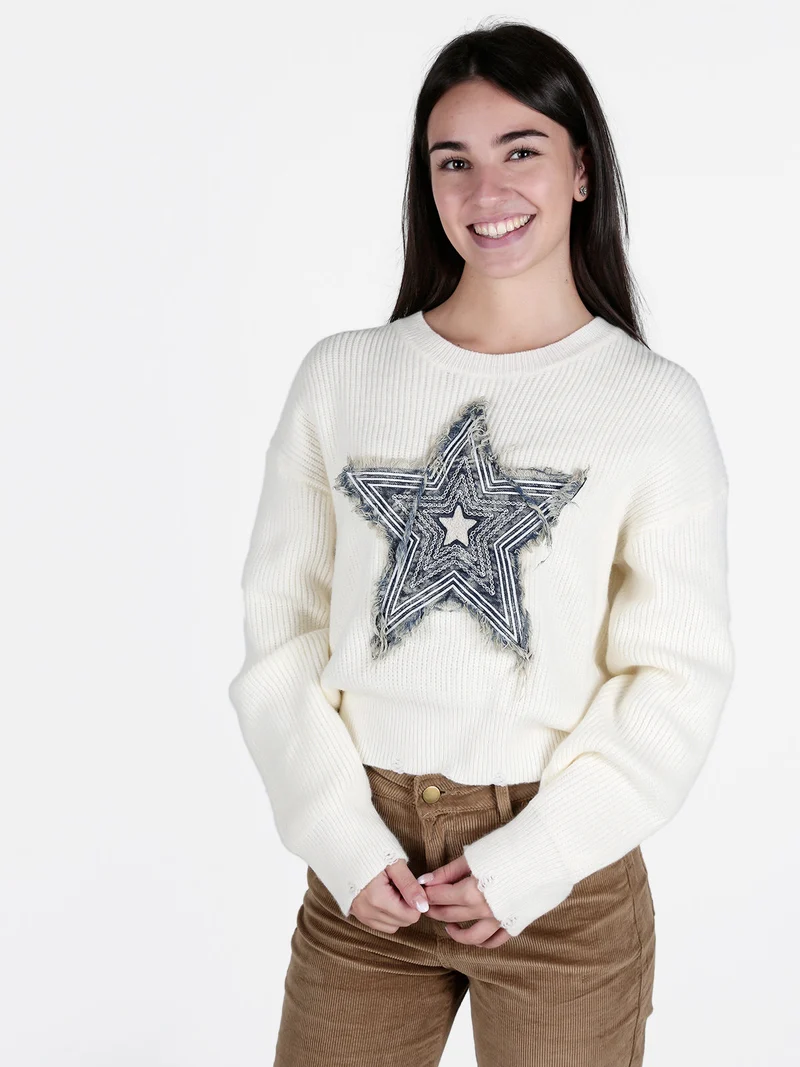 Maglione donna con stella - bianco