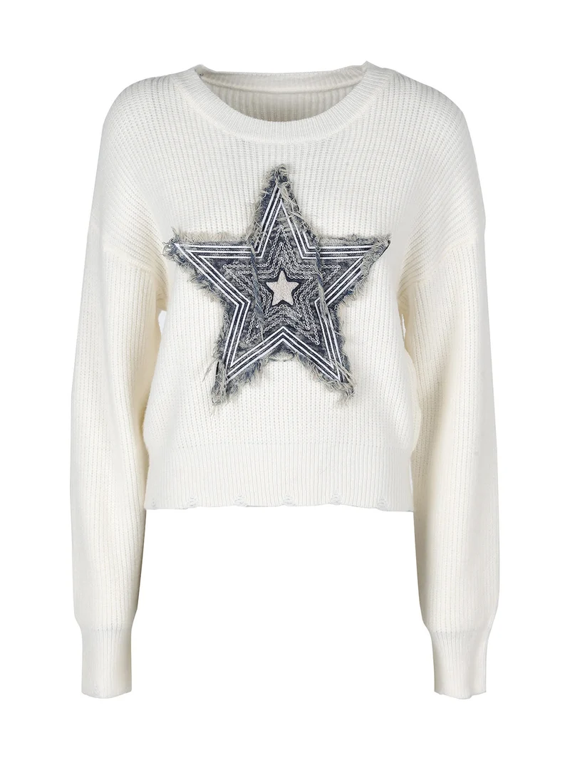 Maglione donna con stella - bianco