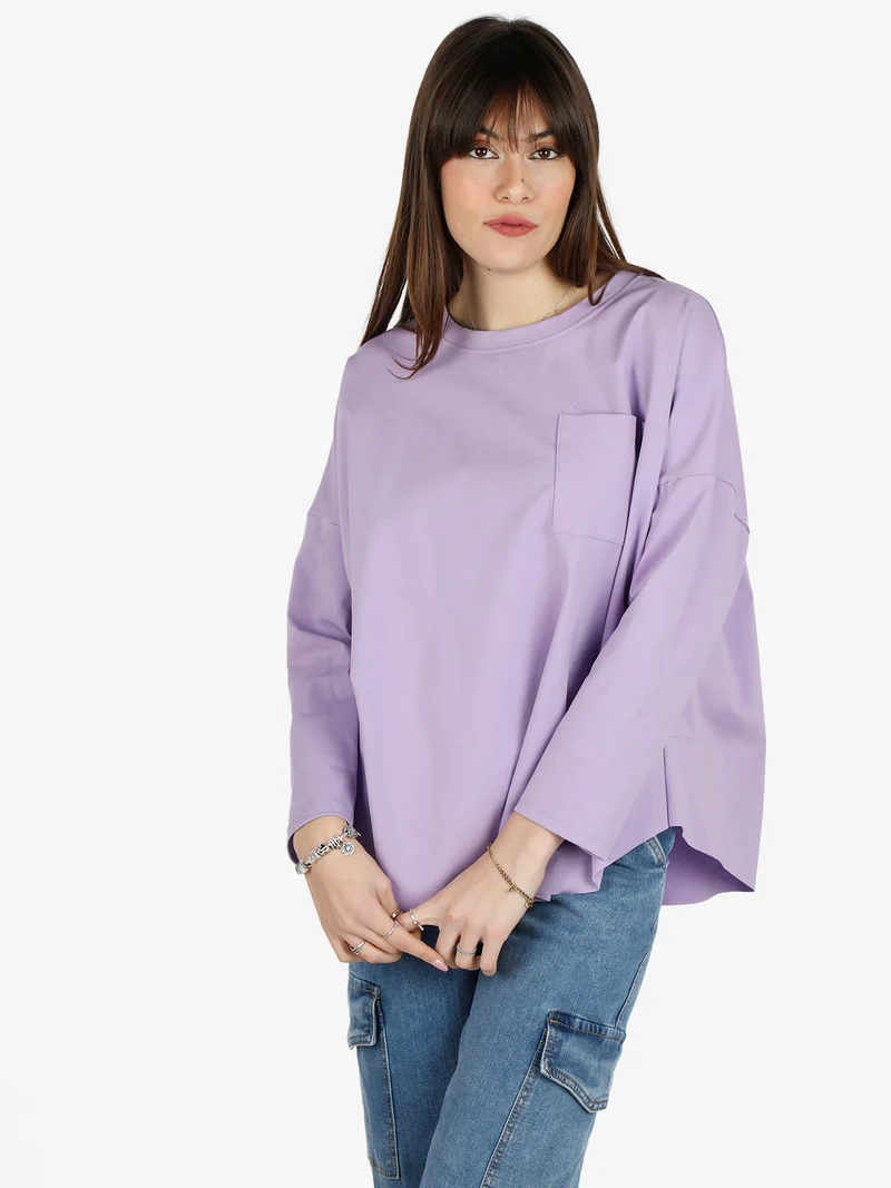 Maxi t-shirt donna oversize con taschino - lilla