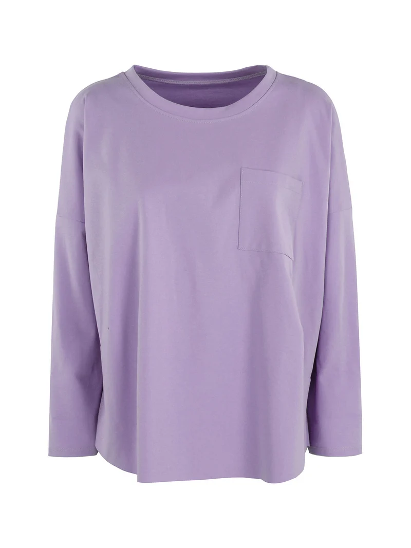 Maxi t-shirt donna oversize con taschino - lilla