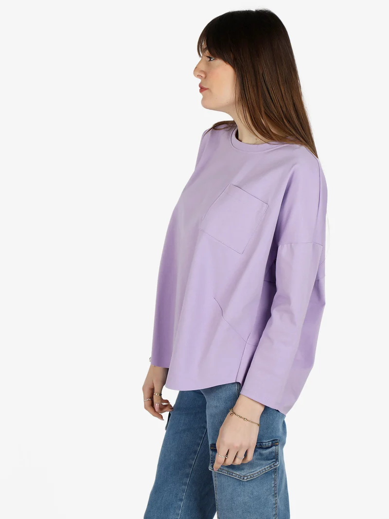 Maxi t-shirt donna oversize con taschino - lilla
