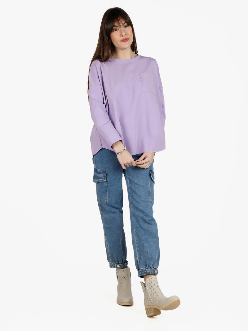 Maxi t-shirt donna oversize con taschino - lilla