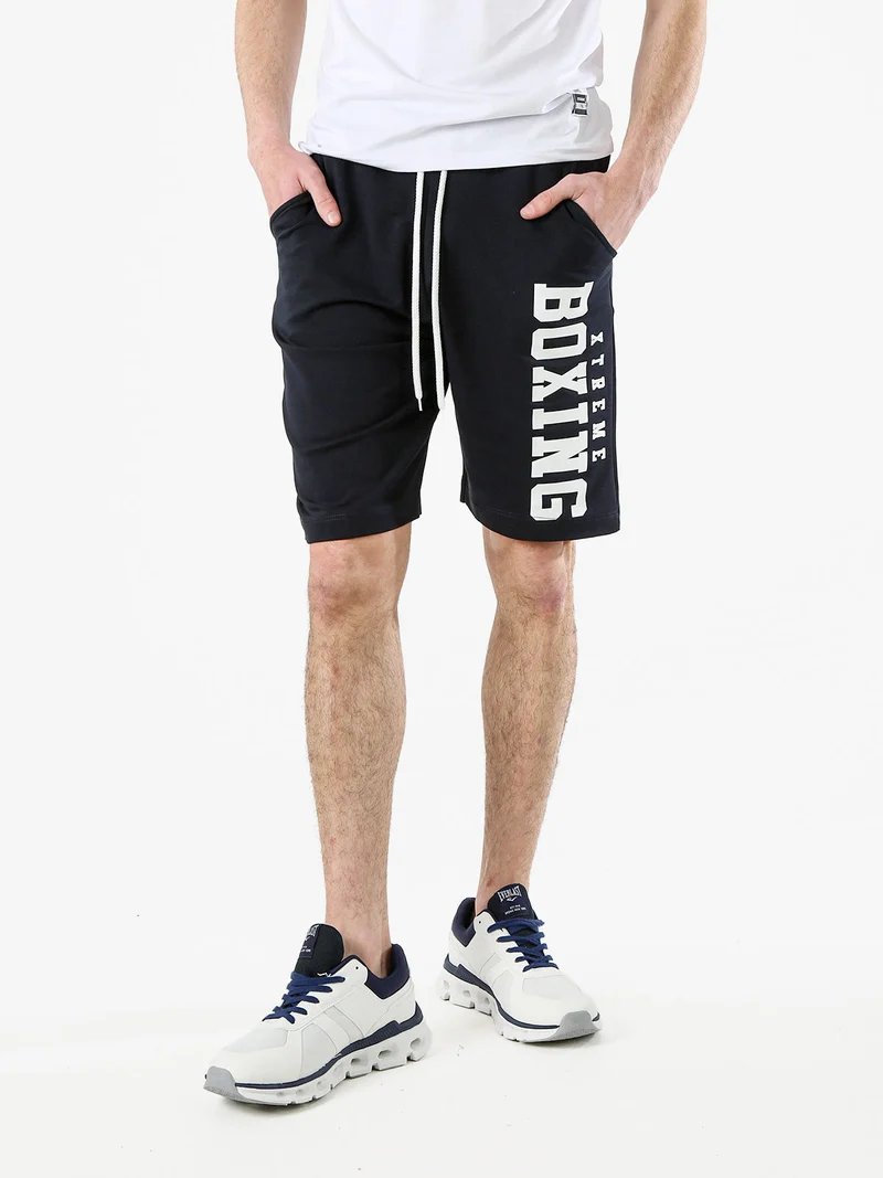 Bermuda da uomo in cotone con coulisse - blu scuro