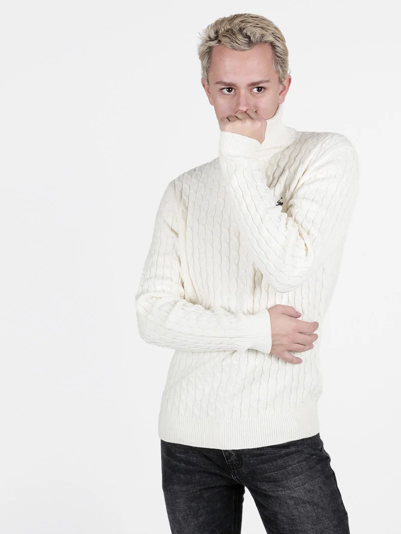 Maglione dolcevita da uomo a trecce - bianco
