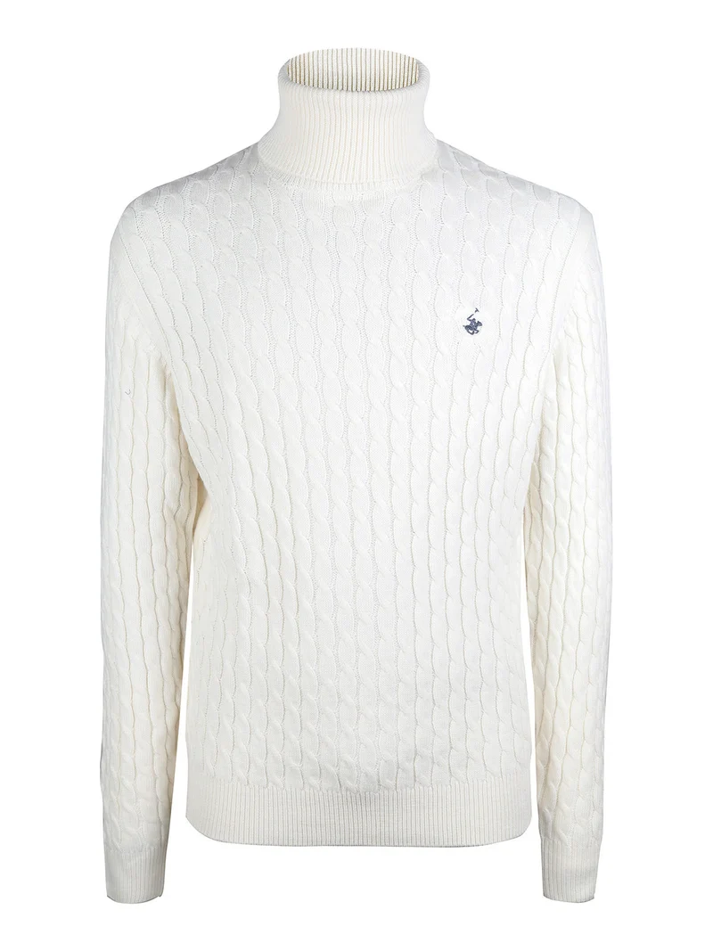 Maglione dolcevita da uomo a trecce - bianco