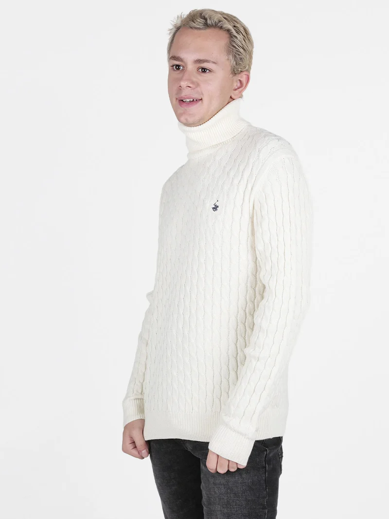Maglione dolcevita da uomo a trecce - bianco