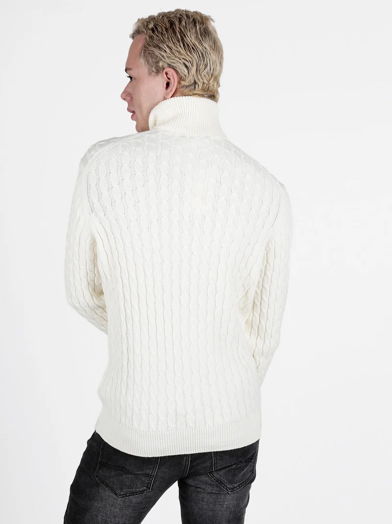 Maglione dolcevita da uomo a trecce - bianco