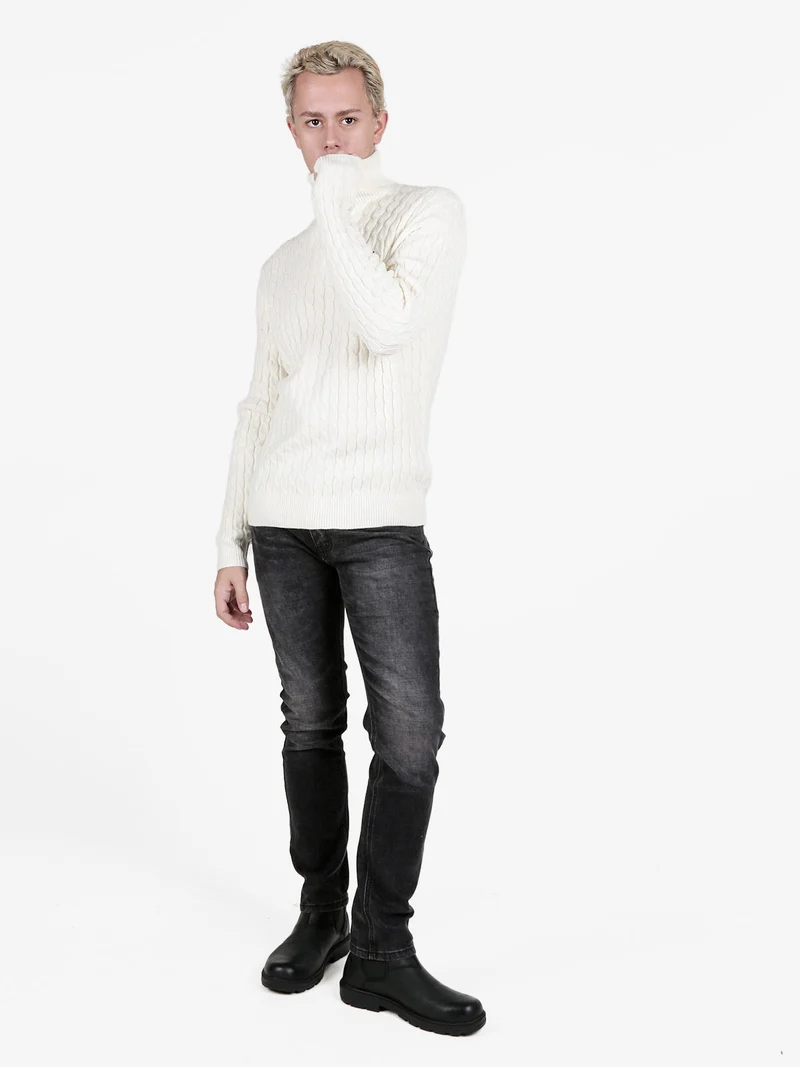 Maglione dolcevita da uomo a trecce - bianco