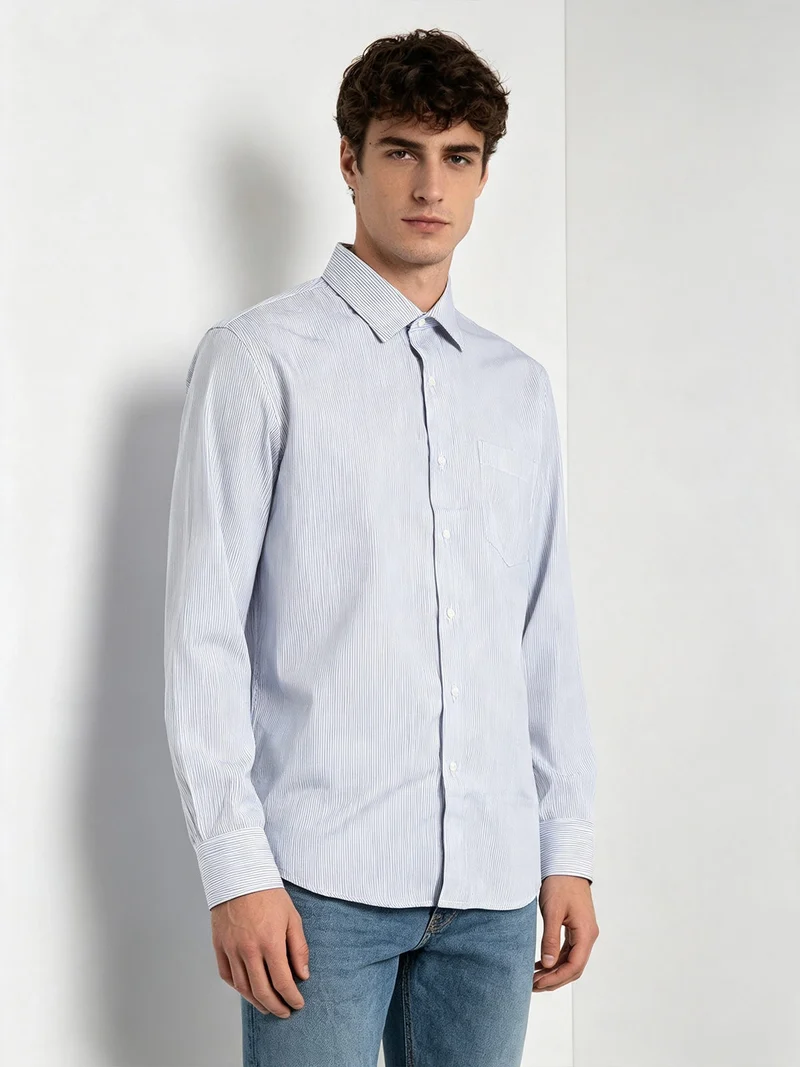 Camicia da uomo a maniche lunghe con stampa a righe - blu