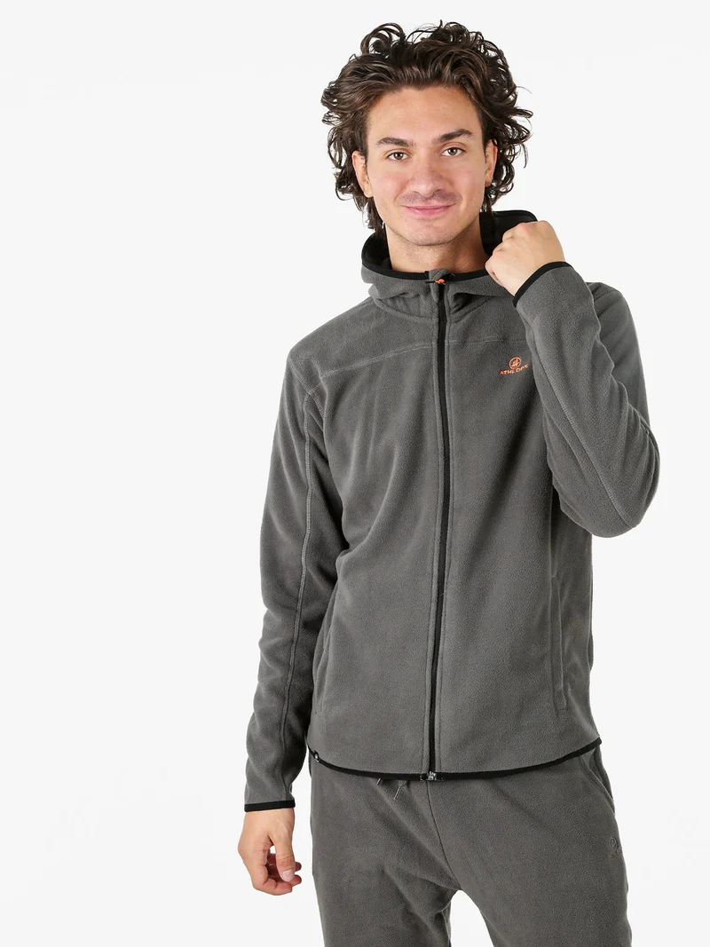 Felpa uomo con cappuccio e zip in micropile - antracite