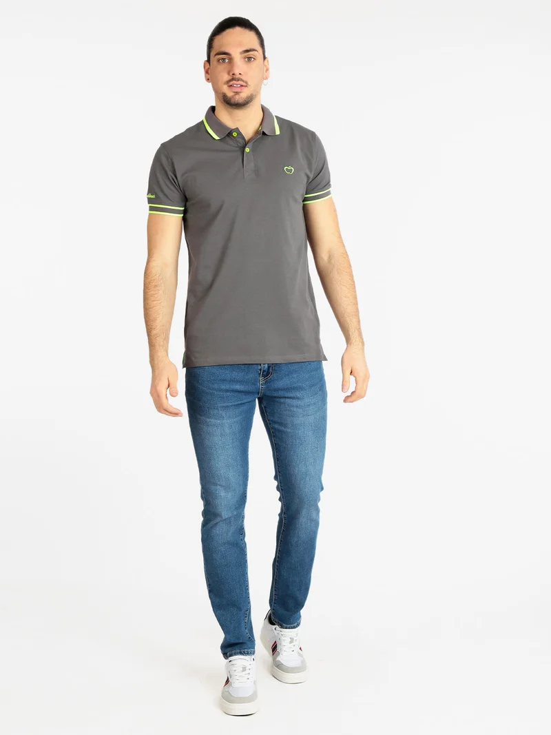 Polo uomo manica corta con scritta - grigio